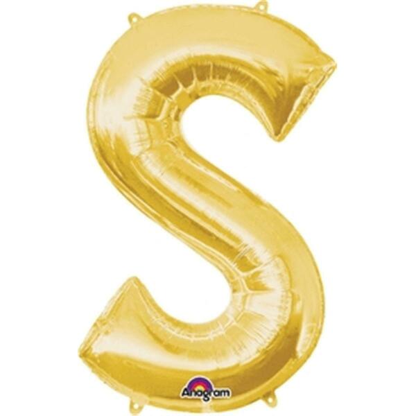 Anagram 35 in. Letter S Gold Supershape Foil Balloon 78427